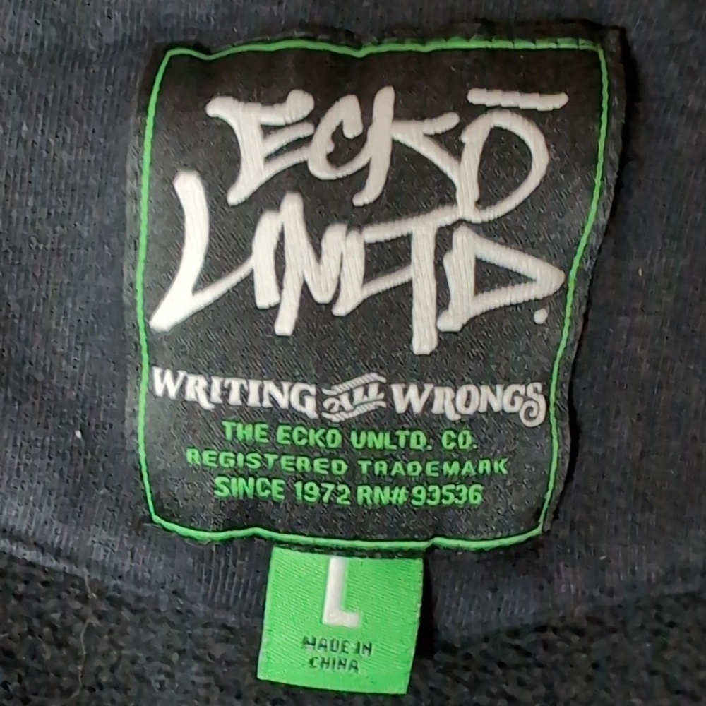 Y2K Ecko UnLimited Writing all Wrongs Men's Green/Black Hoodie Size L. - Picture 8 of 13